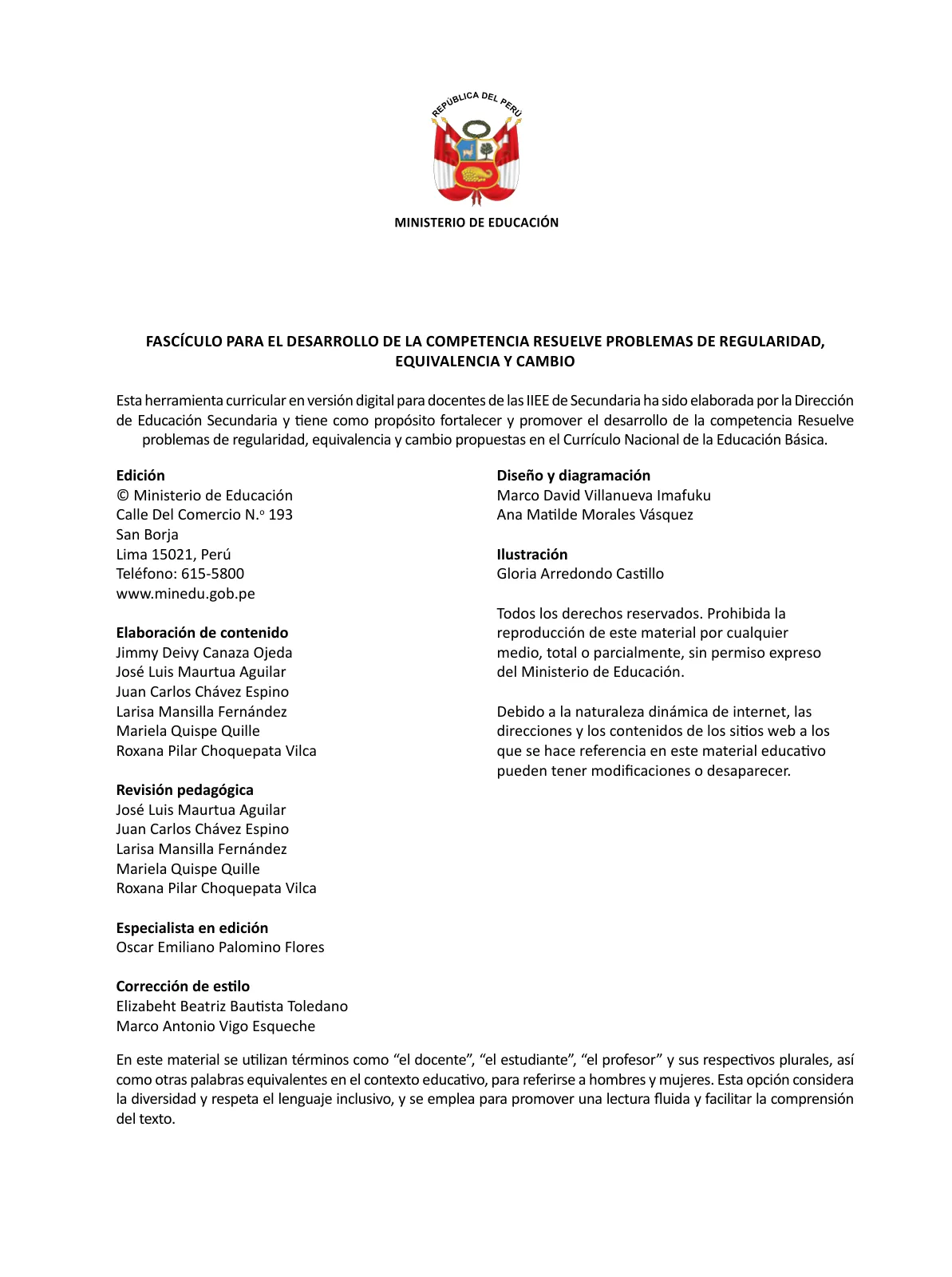 Miniatura página 2 de Fascículo para el desarrollo de la competencia Resuelve problemas de regularidad, equivalencia y cambio · 2024