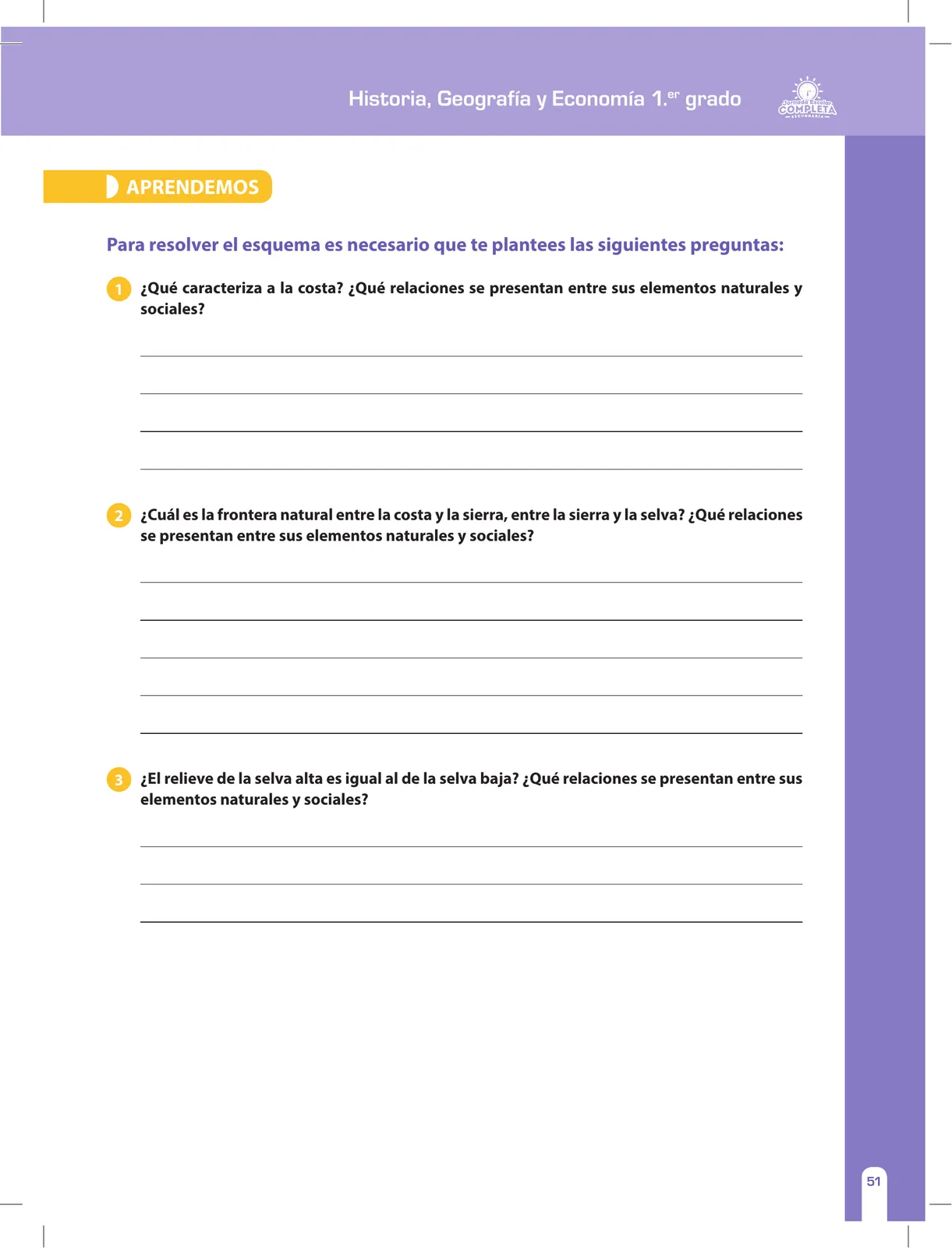 Página 51 de Historia, Geografía y Economía 1 : cuaderno de reforzamiento pedagógico - JEC · 2016