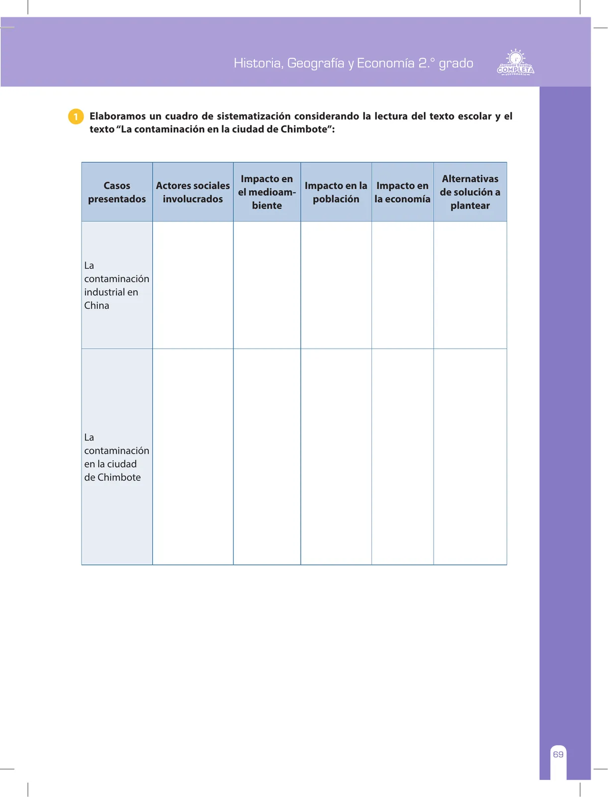 Página 69 de Historia, Geografía y Economía 2 : cuaderno de reforzamiento pedagógico - JEC ﻿ · 2016