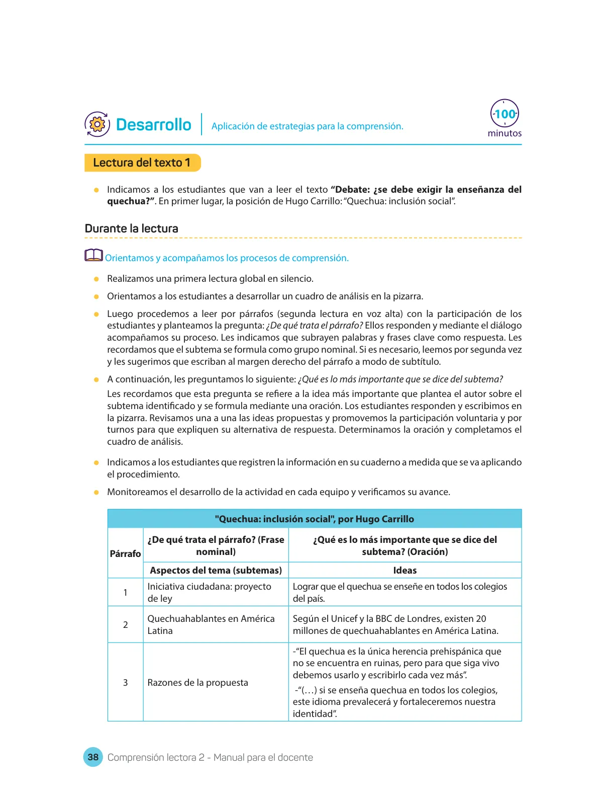 Miniatura página 40 de Comprensión lectora : manual para el docente de segundo grado de Secundaria 2018 · 2018