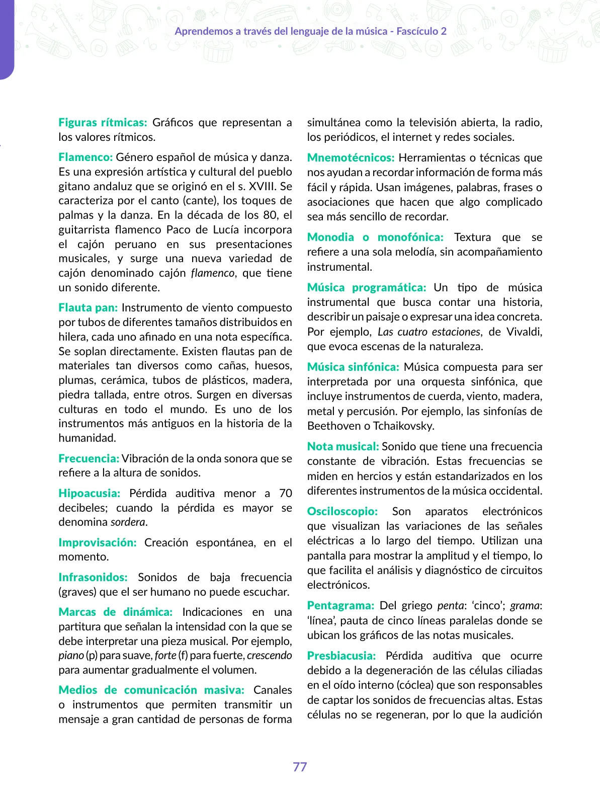 Miniatura página 77 de Aprendemos a través del lenguaje de la música Fascículo 2 para estudiantes de Educación Secundaria · 2024