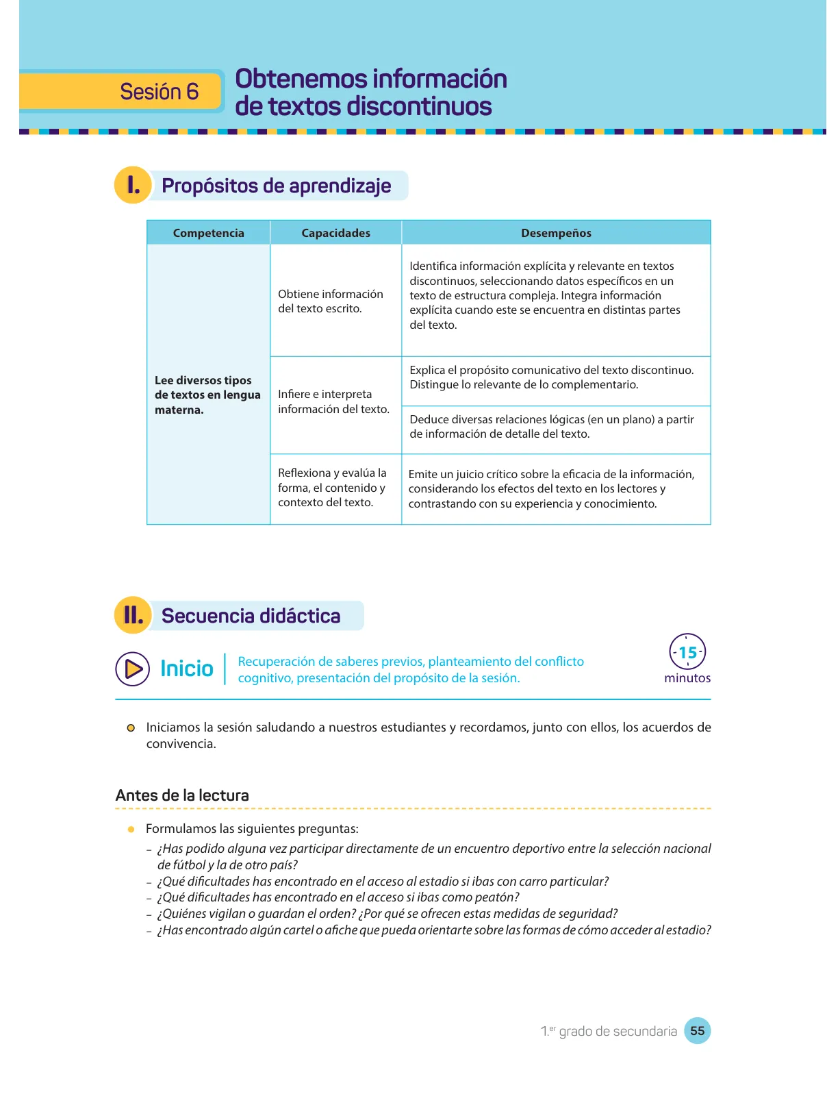 Miniatura página 57 de Comprensión lectora : manual para el docente de primer grado de Secundaria 2018 · 2018