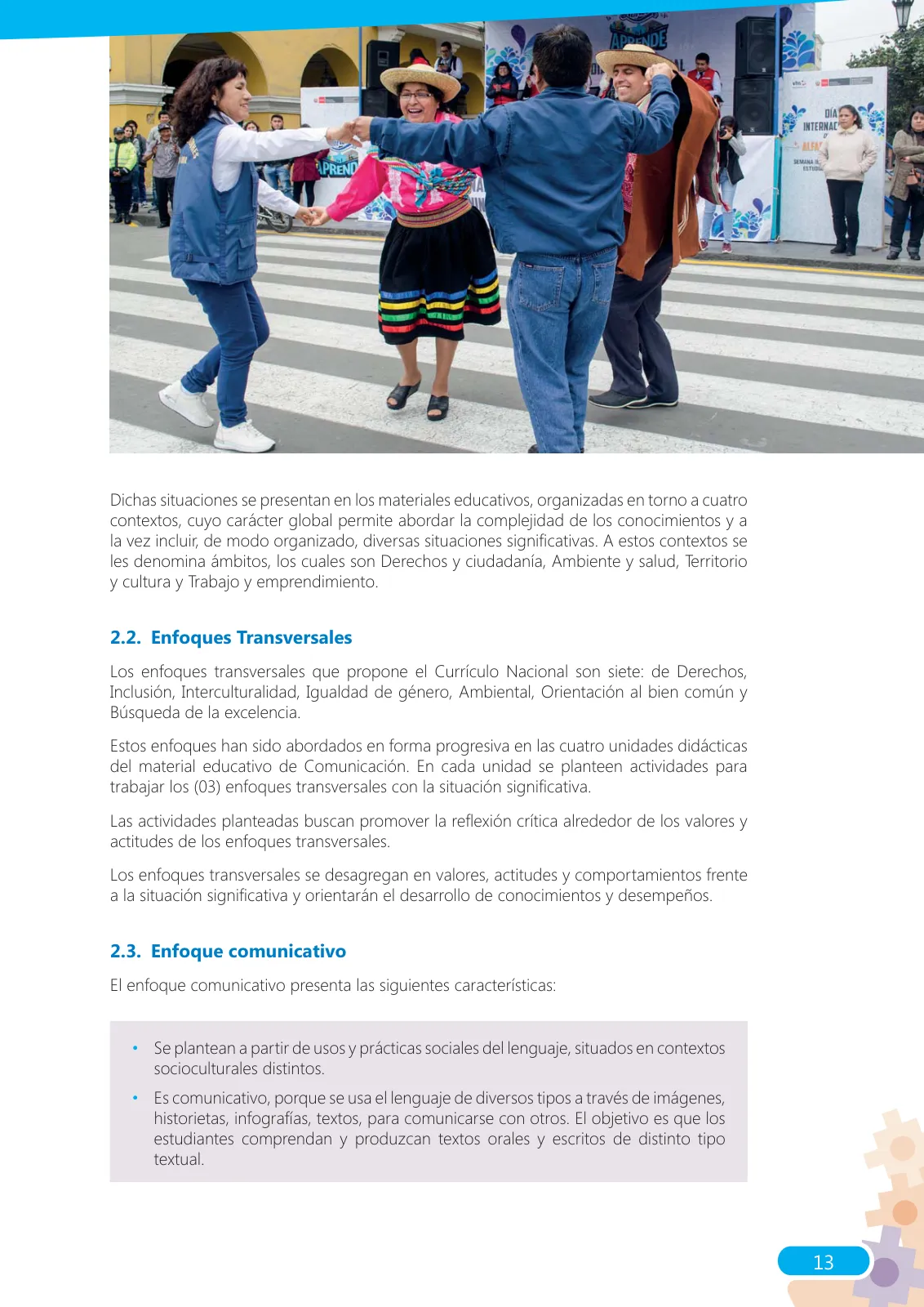 Página 13 de Guía para el docente sobre el uso del material educativo, Quechua Chanka. Ciclos Inicial e Intermedio, área de Comunicación · 2020