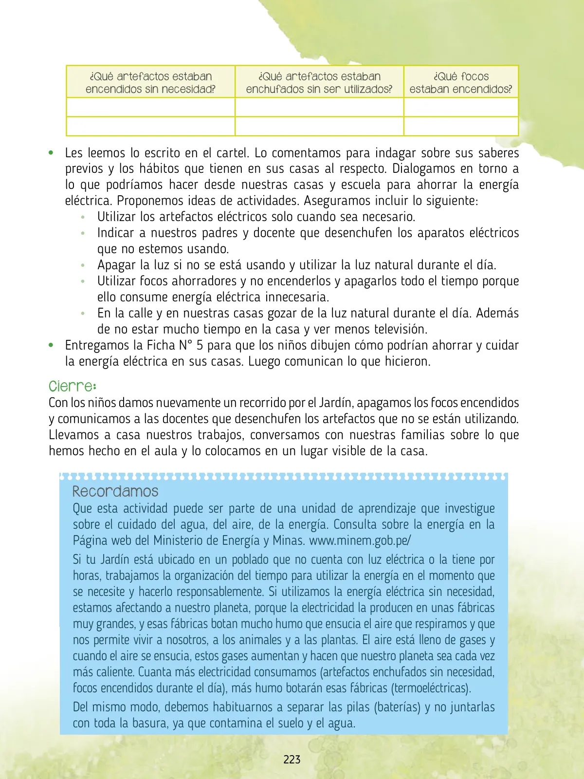 Miniatura página 225 de Agenda pedagógica 2017-2018 para docentes de II Ciclo de Instituciones de nivel de Educación Inicial · 2017