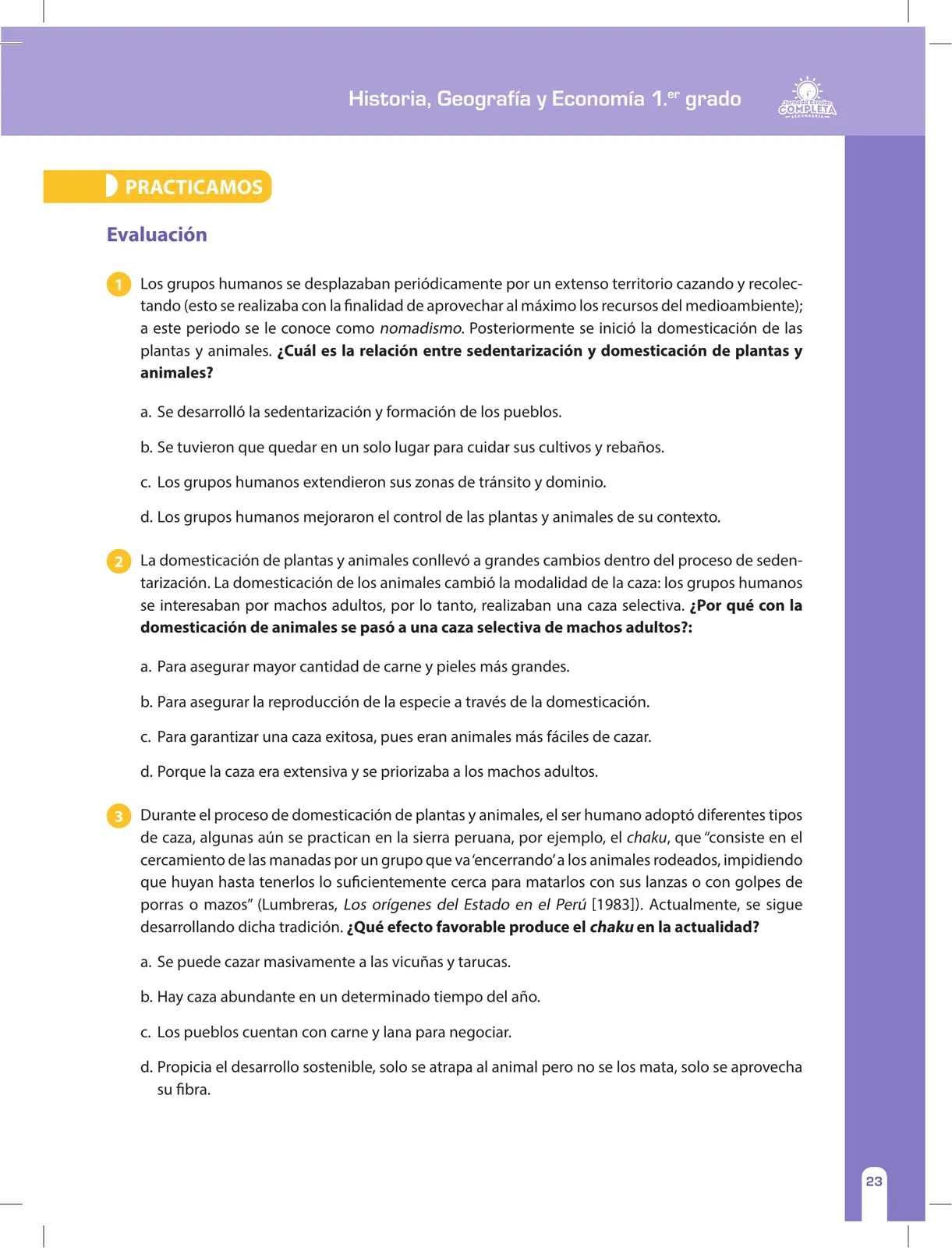 Página 23 de Historia, Geografía y Economía 1 : cuaderno de reforzamiento pedagógico - JEC · 2016