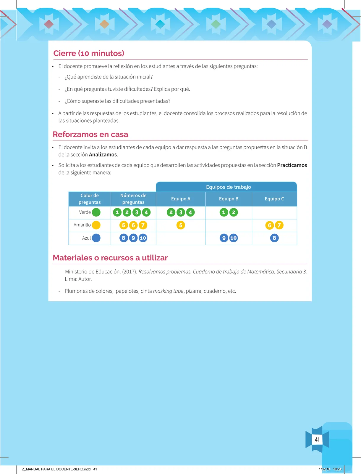 Página 43 de Resolvamos problemas 3 : manual para el docente 2018 · 2018
