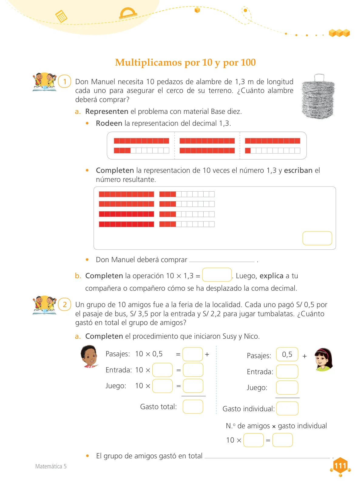 Página 112 de Matemática 5 : cuaderno de trabajo para quinto grado de Educación Primaria 2018 · 2018