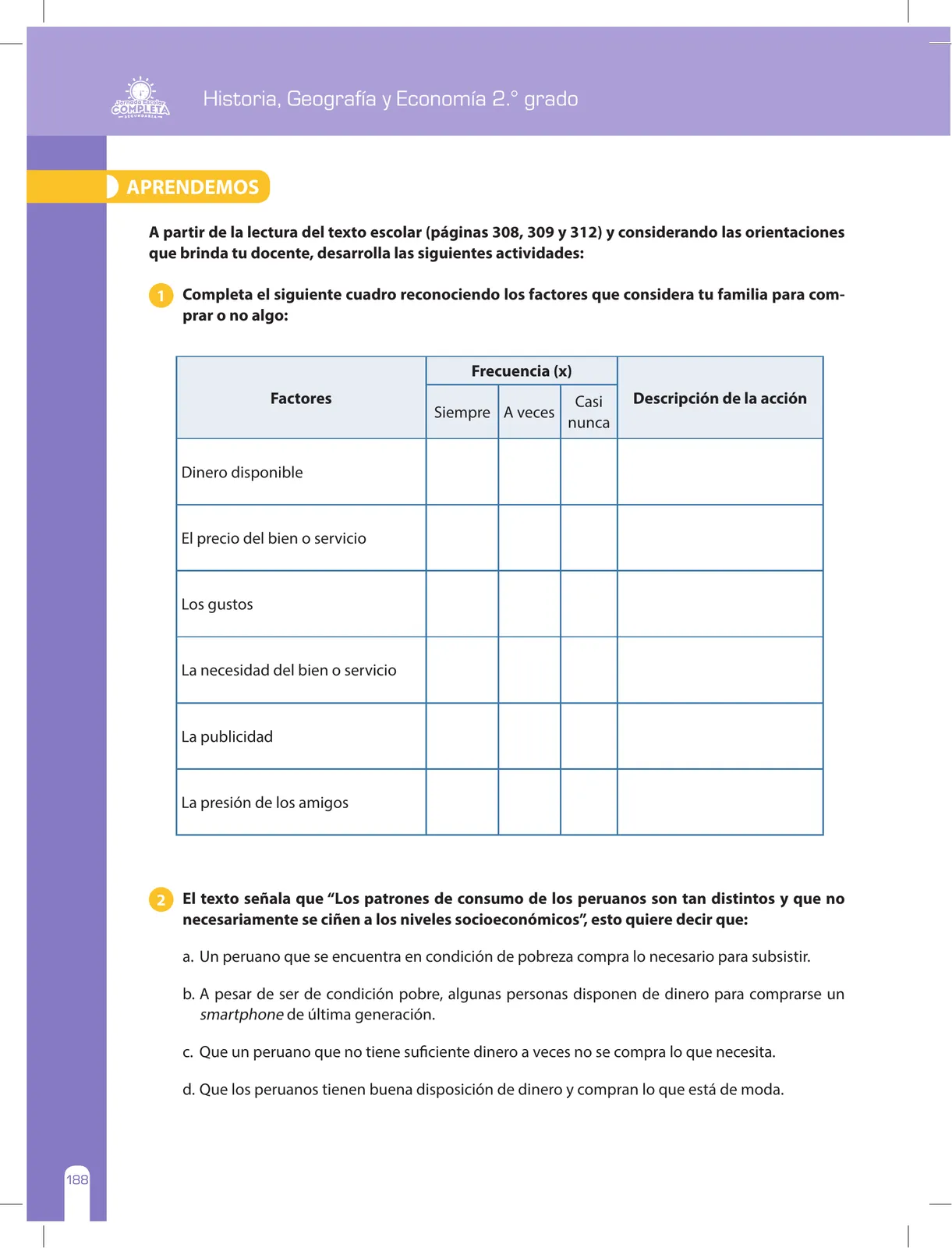 Miniatura página 188 de Historia, Geografía y Economía 2 : cuaderno de reforzamiento pedagógico - JEC ﻿ · 2016