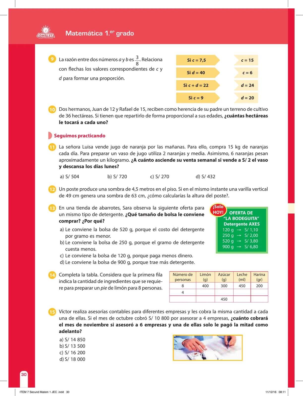 Miniatura página 30 de Matemática 1 : cuaderno de reforzamiento pedagógico - JEC · 2016