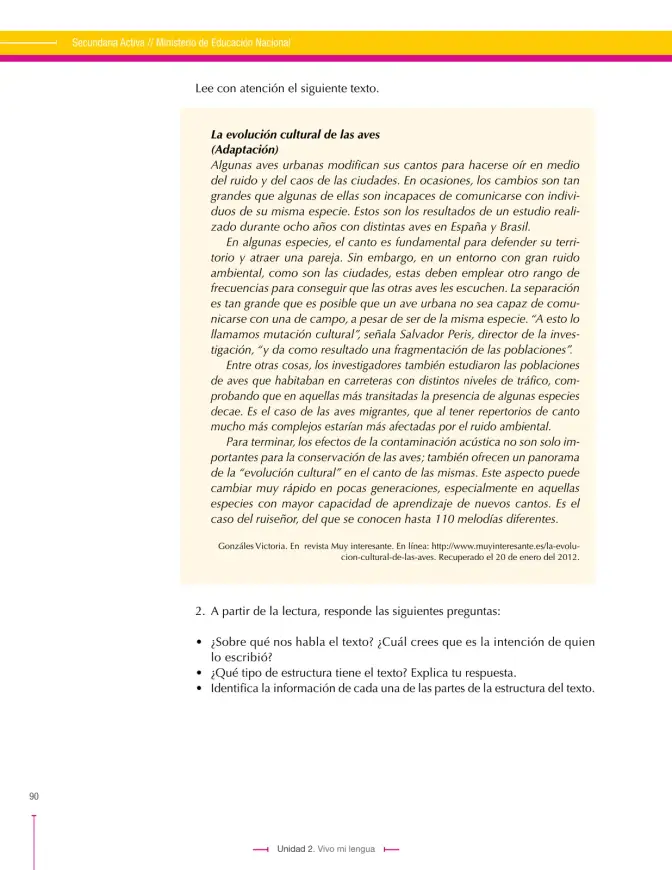 Página 90 de Lenguaje 6° · Secundaria Activa