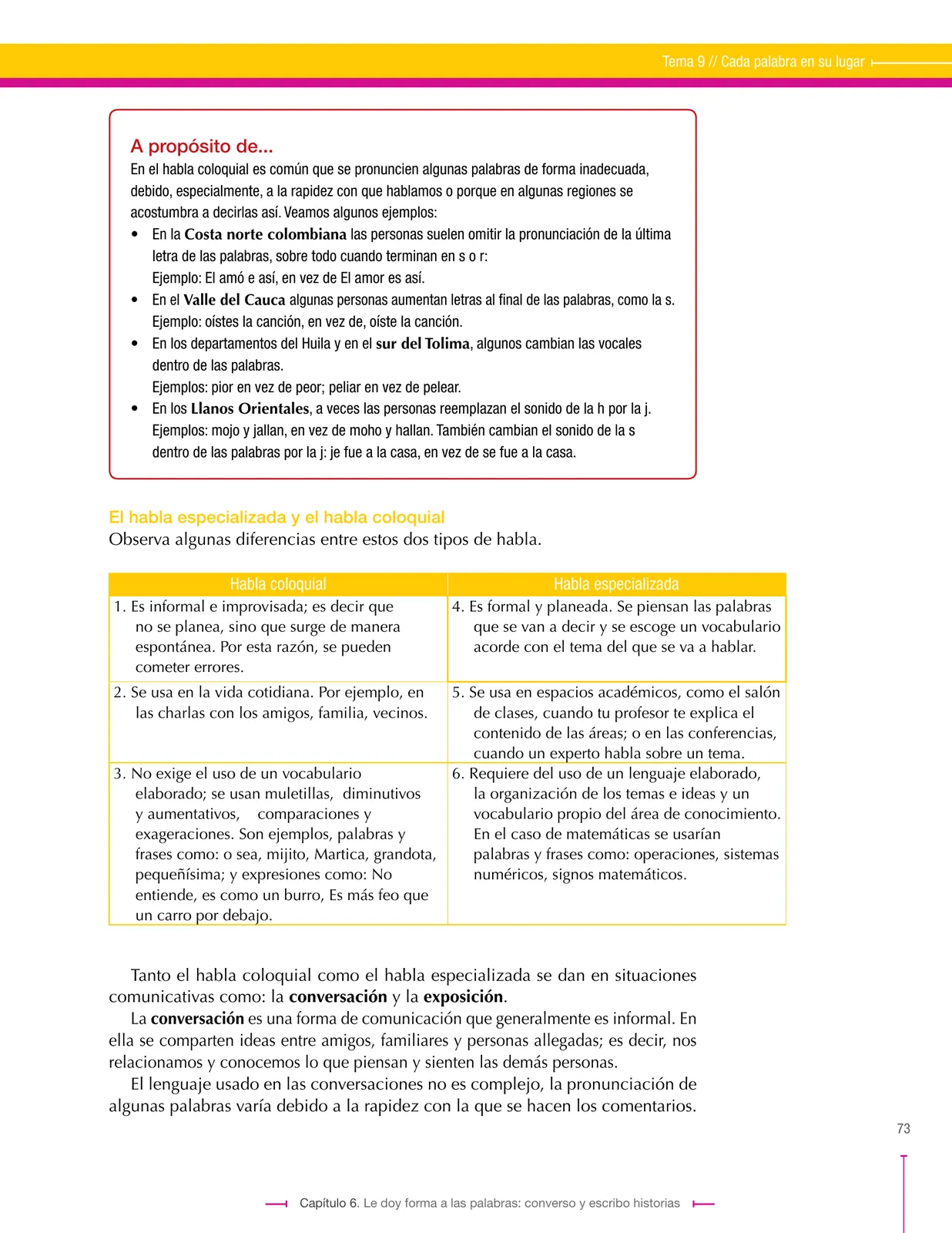 Página 73 de Lenguaje 6° · Secundaria Activa