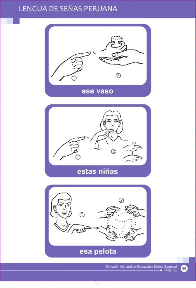 Página 65 de Lengua de señas peruana : guía para el aprendizaje de la lengua de señas peruana, vocabulario básico · 2015