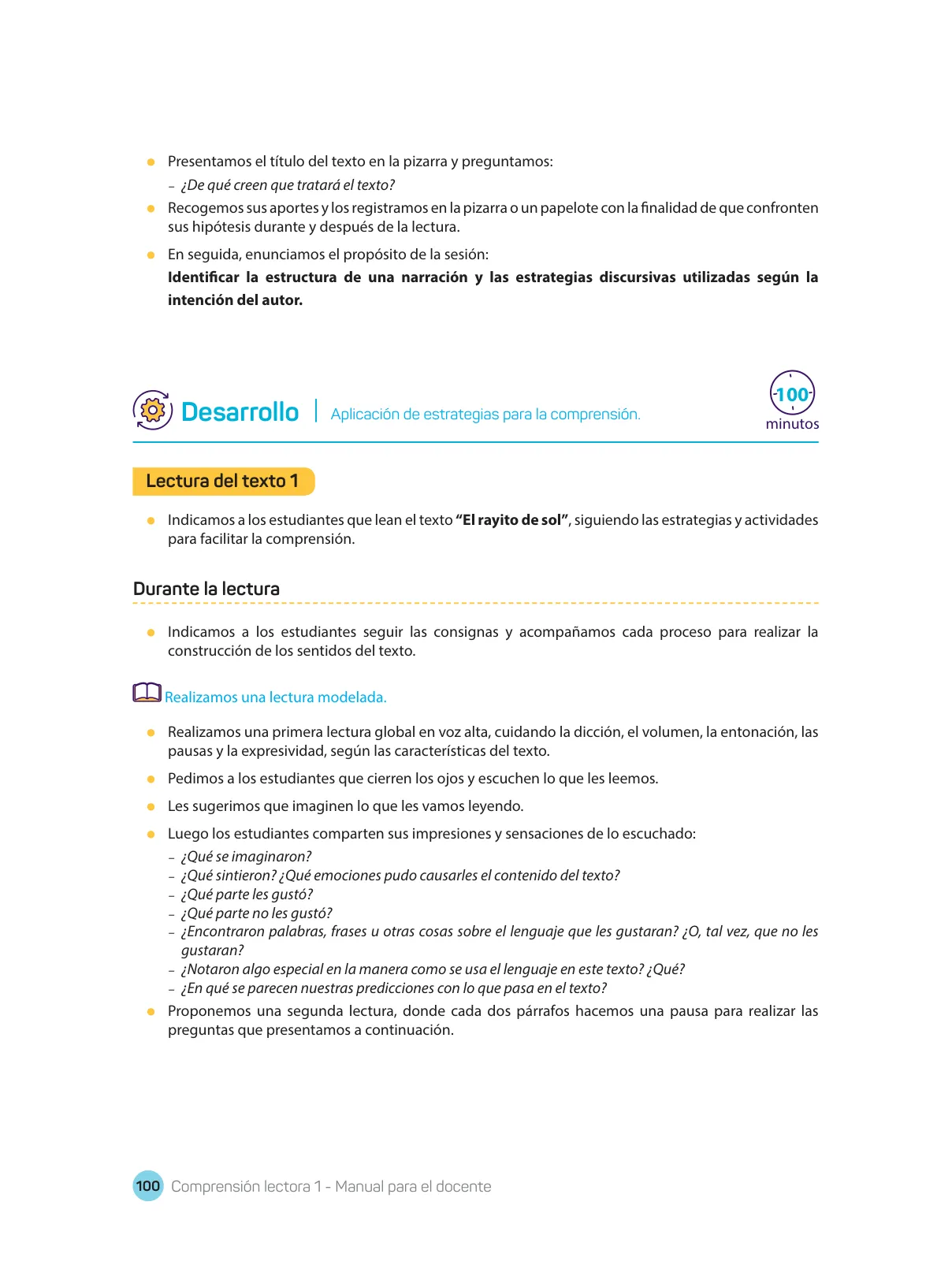 Página 102 de Comprensión lectora : manual para el docente de primer grado de Secundaria 2018 · 2018
