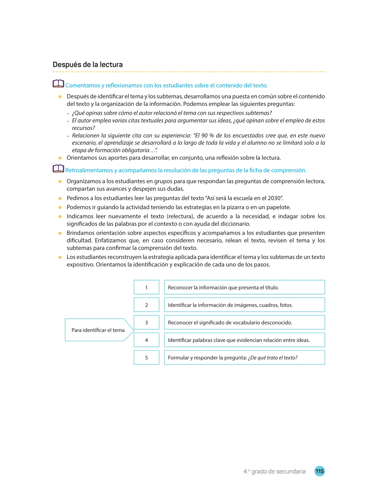 Miniatura página 117 de Comprensión lectora : manual para el docente de cuarto grado de Secundaria 2018 · 2018