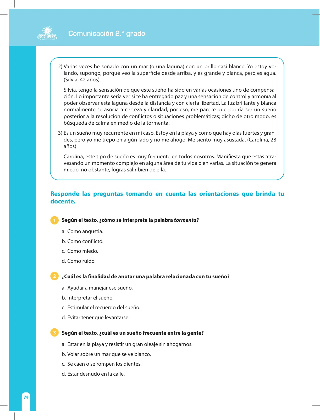 Miniatura página 74 de Comunicación Secundaria 2. Cuaderno de reforzamiento pedagógico - JEC · 2016