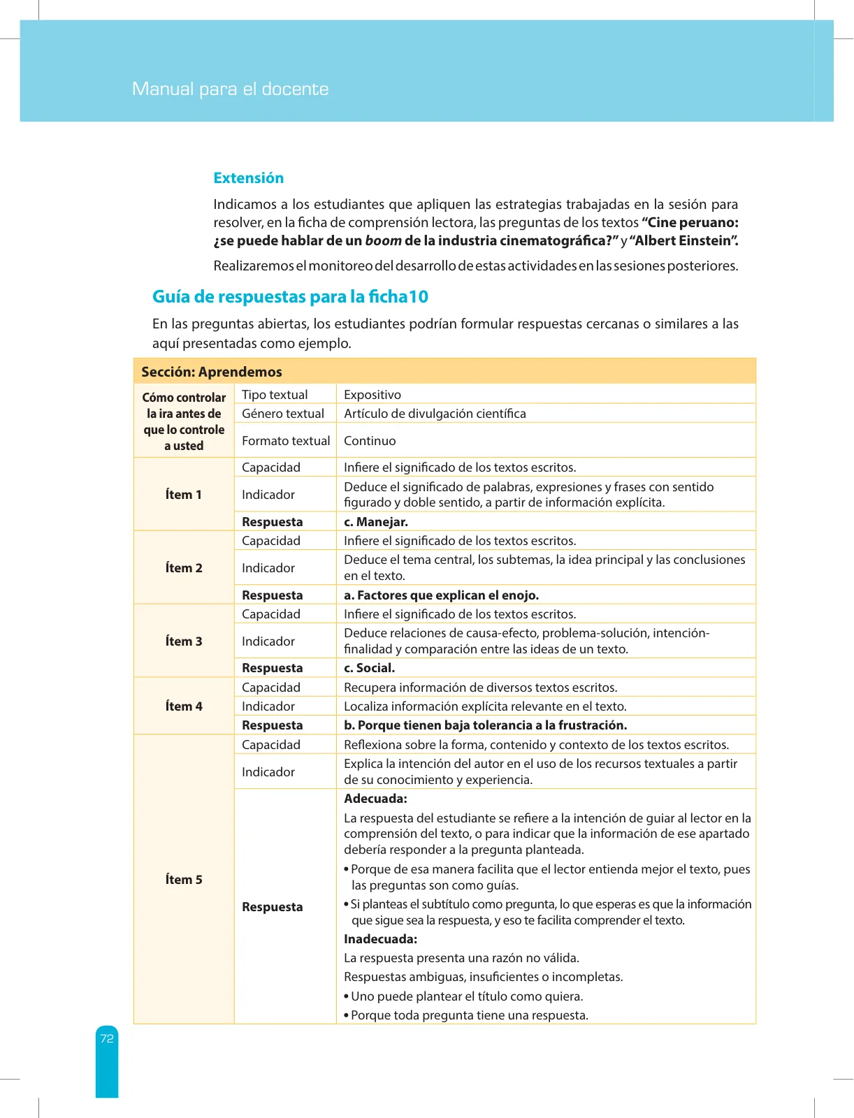 Miniatura página 74 de Comprensión lectora 2 : manual para el docente de segundo grado de Secundaria · 2017