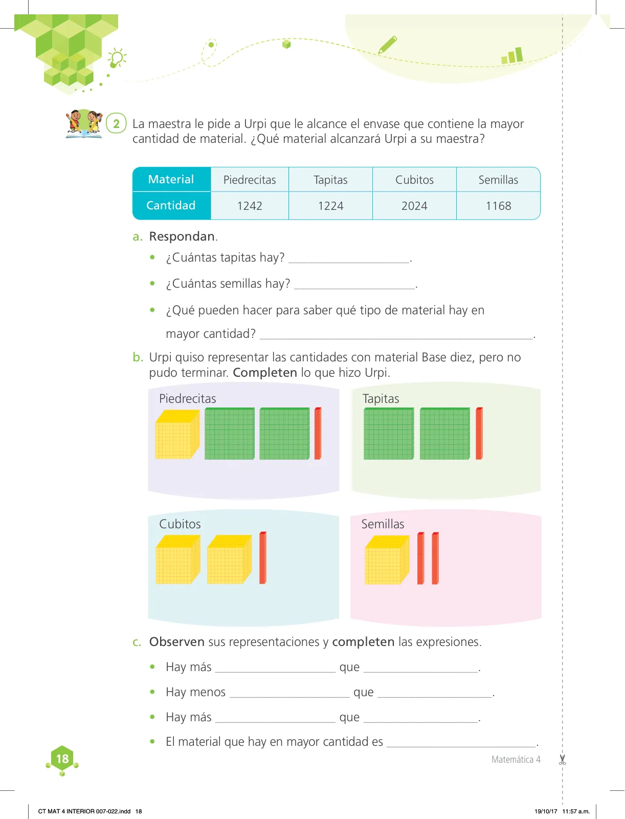 Página 18 de Matemática 4 : cuaderno de trabajo para cuarto grado de Educación Primaria 2018 · 2018