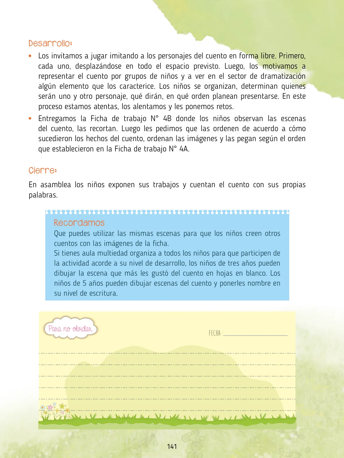Página 143 de Agenda pedagógica 2017-2018 para docentes de II Ciclo de Instituciones de nivel de Educación Inicial · 2017