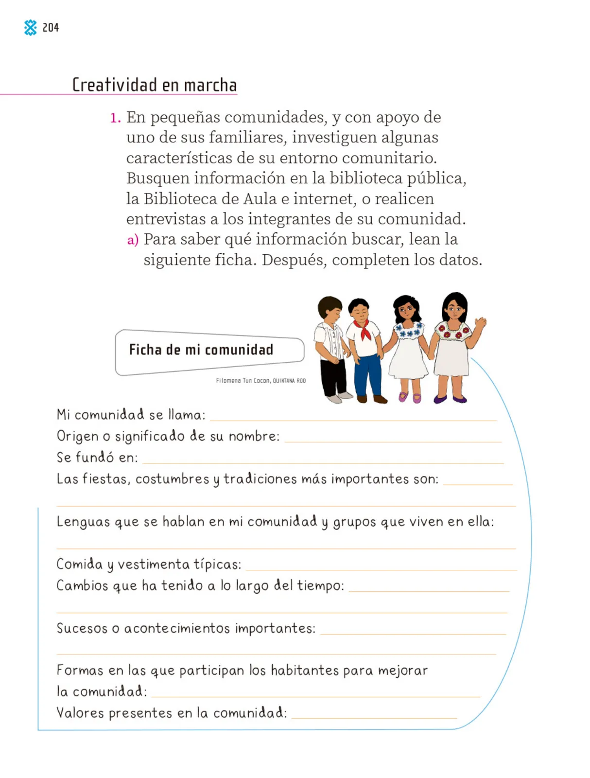Página 205 de Proyectos Comunitarios. Libro de Educación Primaria Grado 1° Ciclo Escolar 2025 - 2026