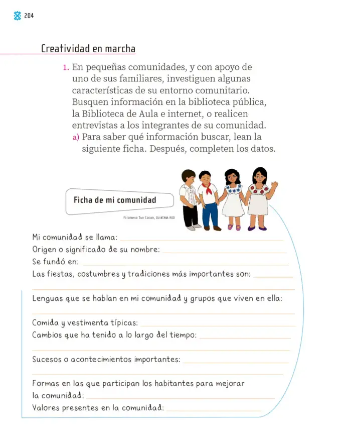Página 205 de Proyectos Comunitarios. Libro de Educación Primaria Grado 1° Ciclo Escolar 2025 - 2026