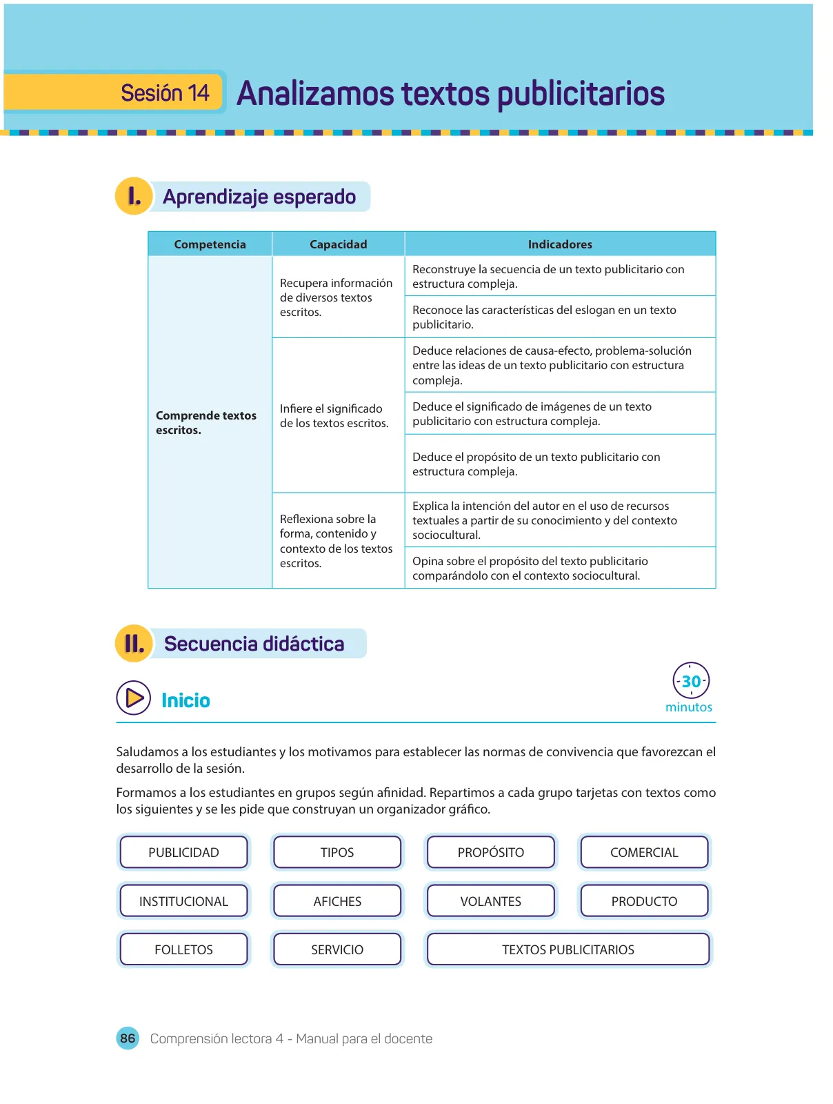 Página 88 de Comprensión lectora 4 : manual para el docente de cuarto grado de Secundaria · 2017