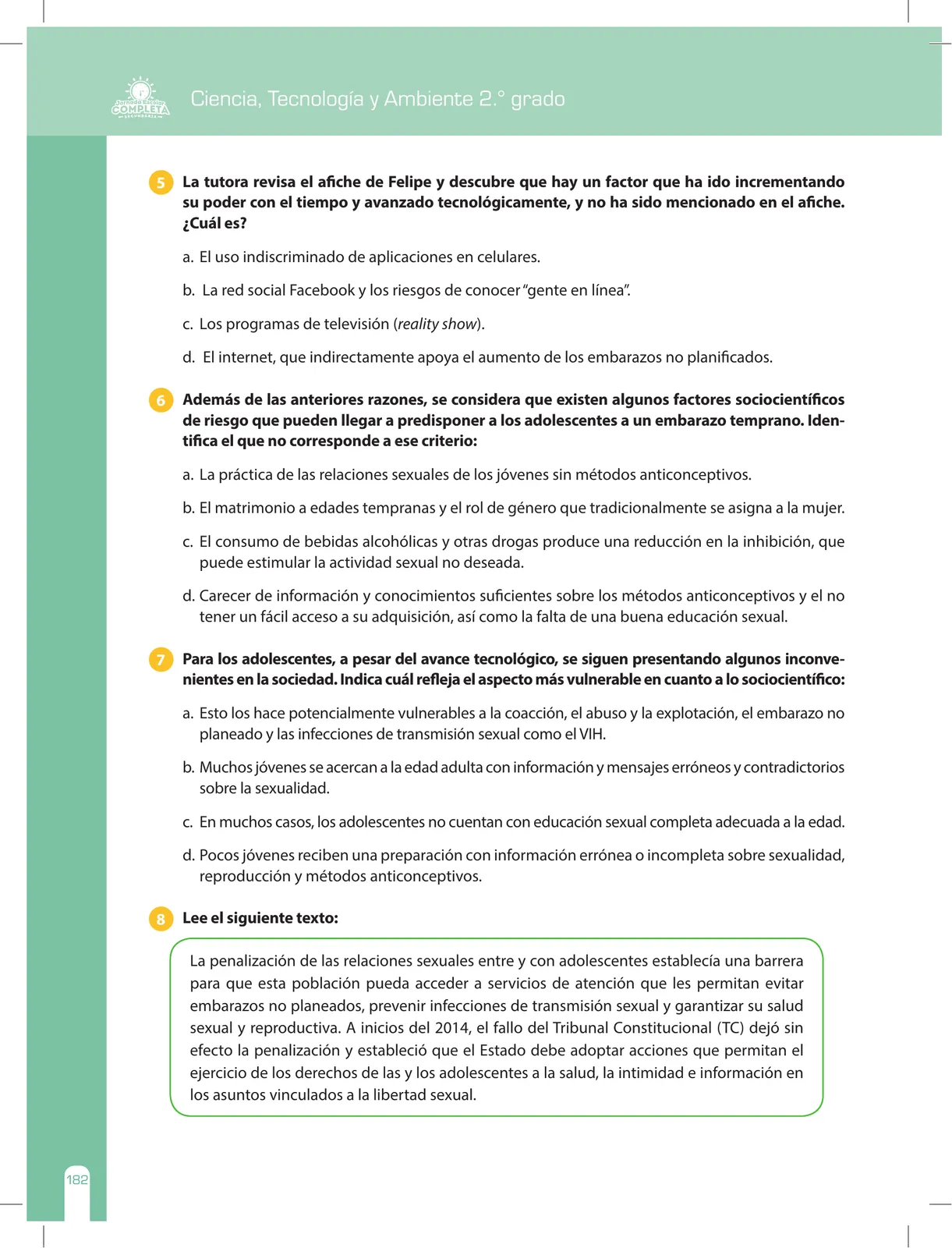 Página 182 de Ciencia, Tecnología y Ambiente 2 : cuaderno de reforzamiento pedagógico - JEC · 2016