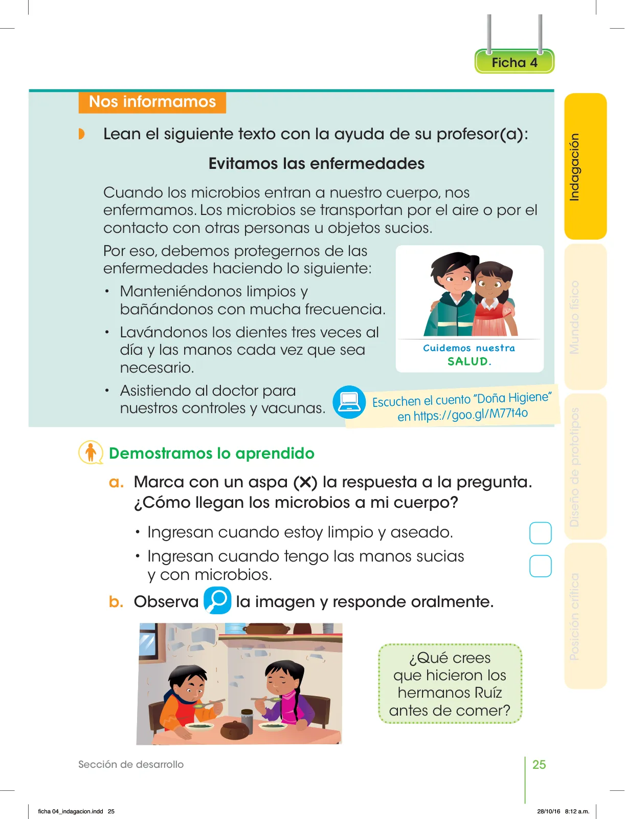 Miniatura página 6 de Cuaderno de fichas Ciencia y Tecnología. Primer grado de Primaria. Las enfermedades y su cuidado · 2017