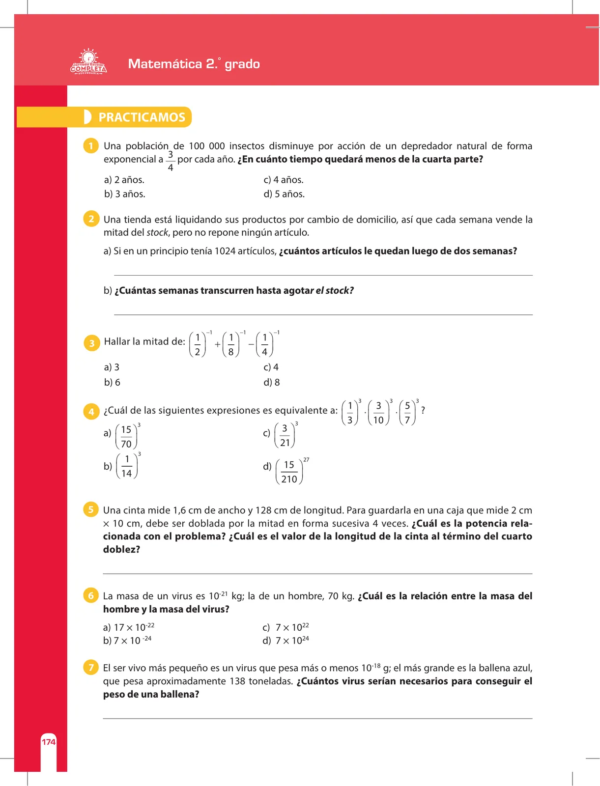 Página 174 de Matemática 2 : cuaderno de reforzamiento pedagógico - JEC · 2016