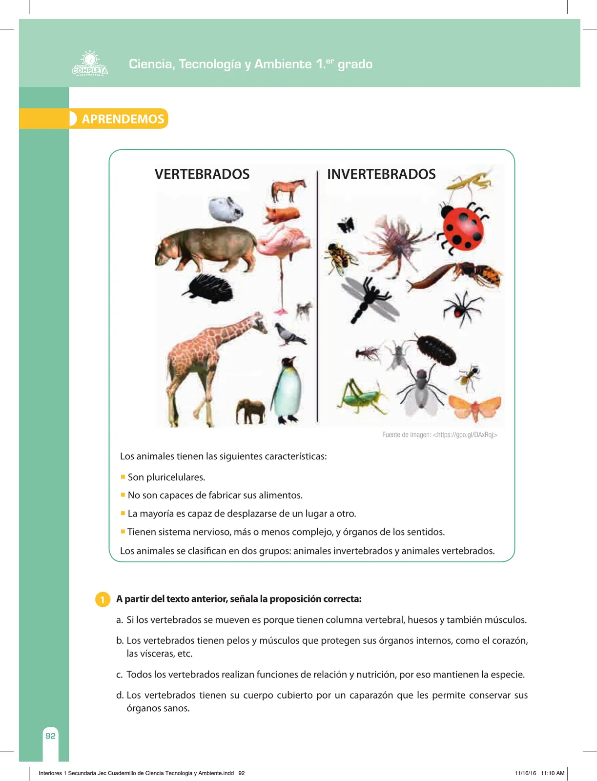 Página 92 de Ciencia, Tecnología y Ambiente 1. Cuaderno de reforzamiento pedagógico - JEC · 2016