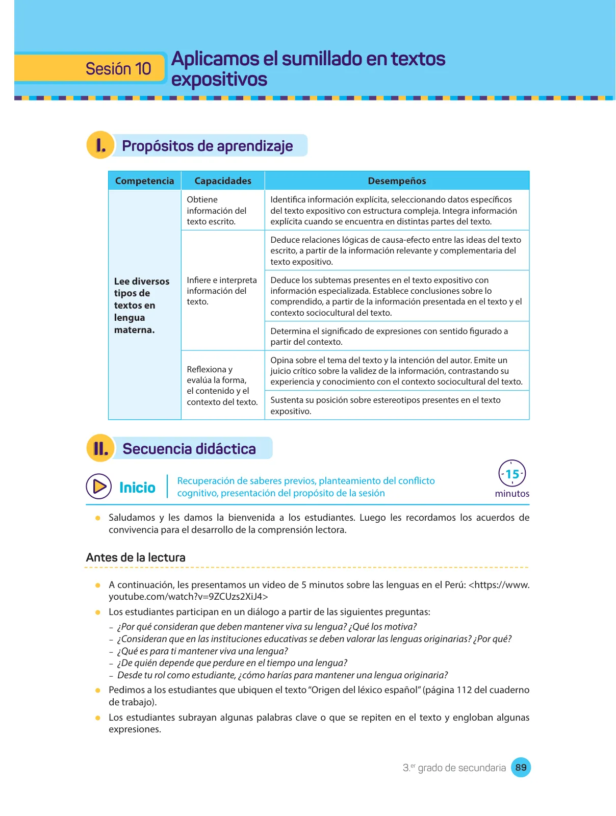Página 91 de Comprensión lectora : manual para el docente de tercer grado de Secundaria 2018 · 2018