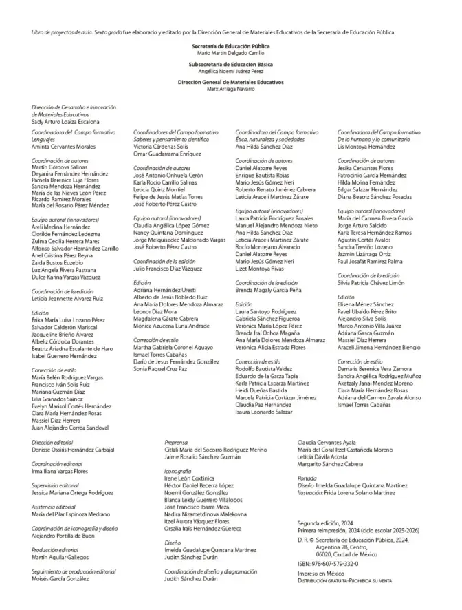Página 3 de Proyectos de Aula. Libro de Educación Primaria Grado 6° Ciclo Escolar 2025 - 2026
