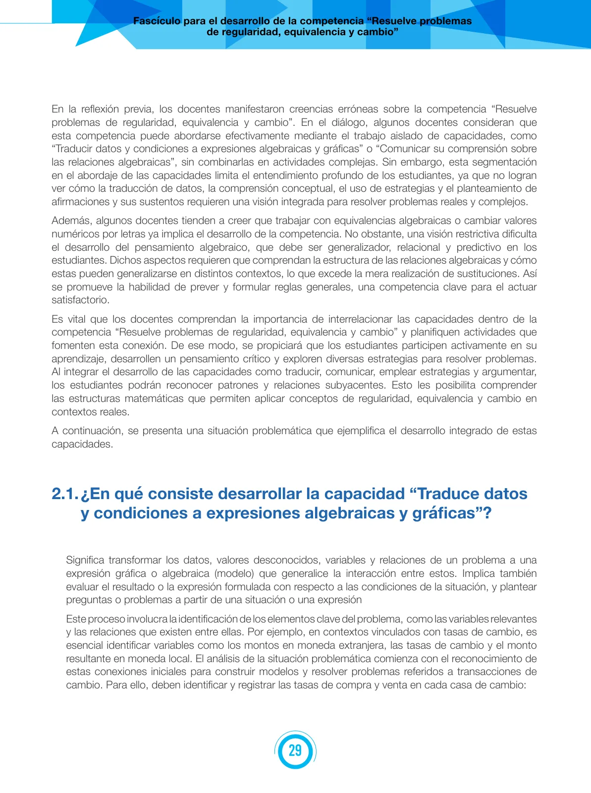 Miniatura página 29 de Fascículo para el desarrollo de la competencia Resuelve problemas de regularidad, equivalencia y cambio · 2024