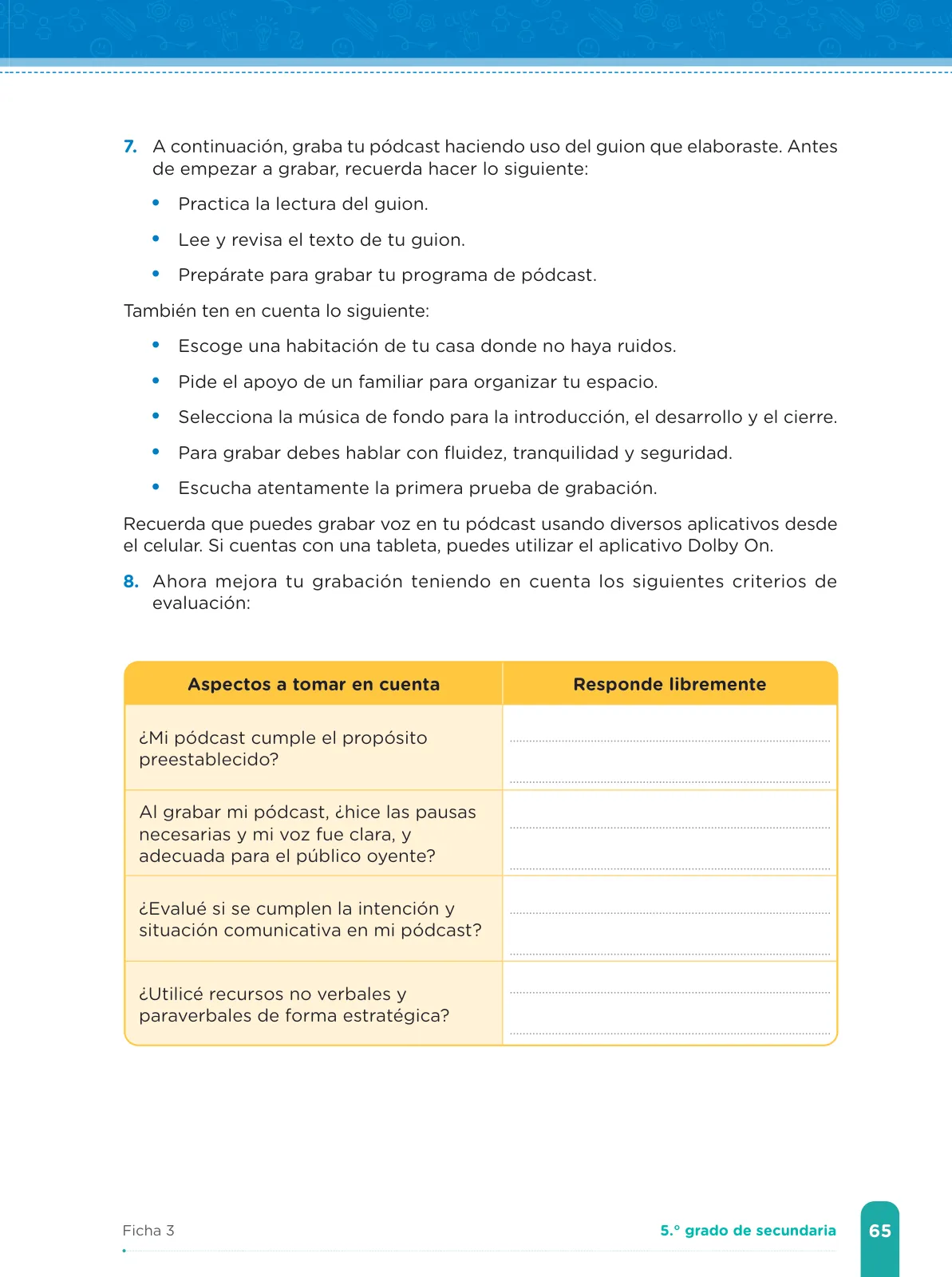 Miniatura página 67 de Fichas de aprendizaje de Comunicación 5 · 2024