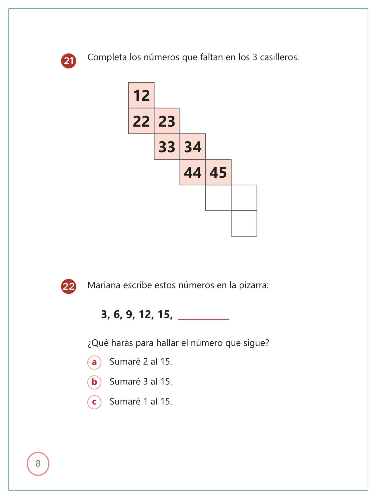 Miniatura página 8 de Kit de evaluación Salida 2 Demostrando lo que aprendimos : Matemática, tercer trimestre, ﻿Segundo grado - Primaria · 2019