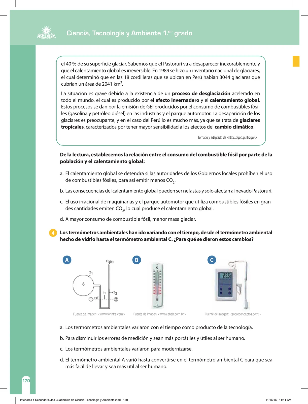 Miniatura página 170 de Ciencia, Tecnología y Ambiente 1. Cuaderno de reforzamiento pedagógico - JEC · 2016