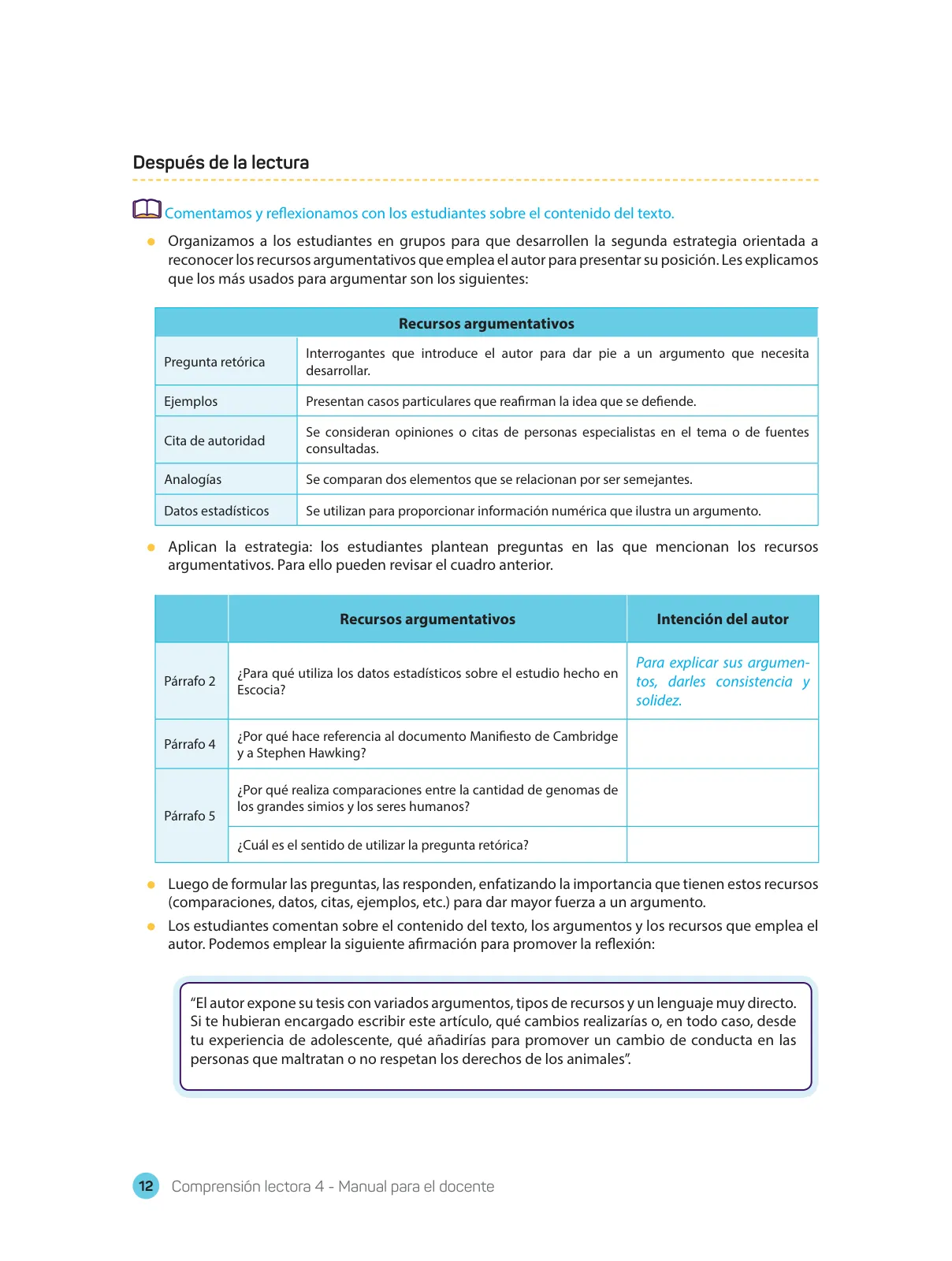 Miniatura página 14 de Comprensión lectora : manual para el docente de cuarto grado de Secundaria 2018 · 2018
