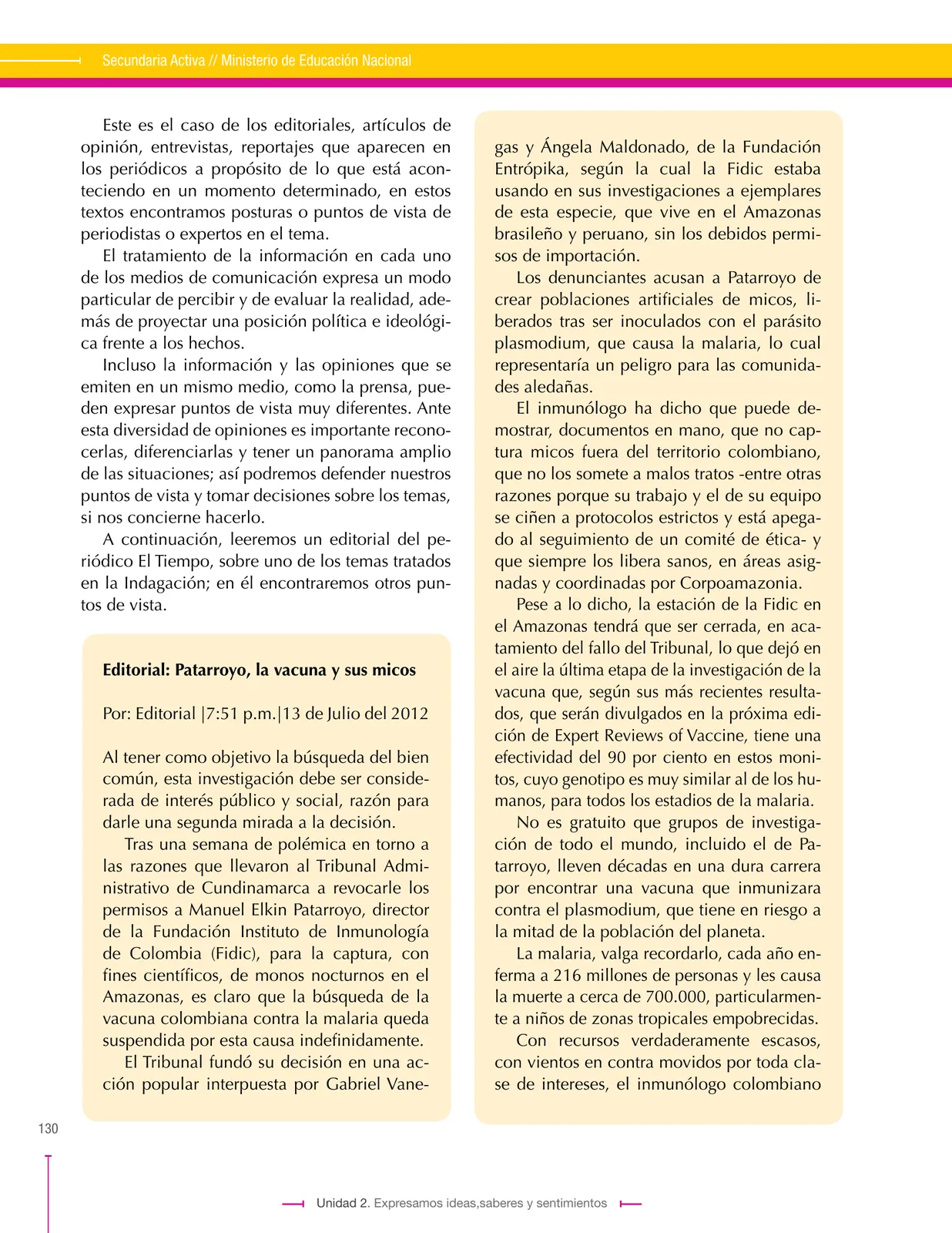 Página 130 de Lenguaje 9° · Secundaria Activa