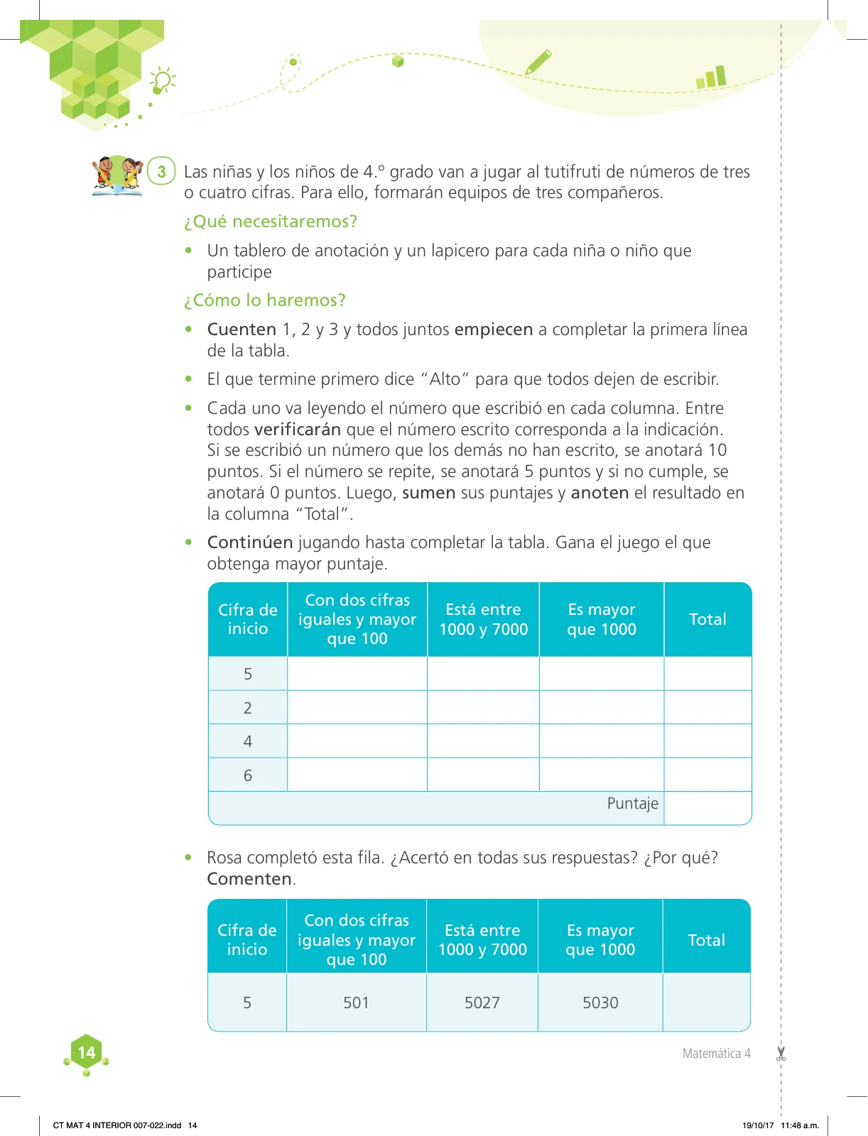Página 14 de Matemática 4 : cuaderno de trabajo para cuarto grado de Educación Primaria 2018 · 2018