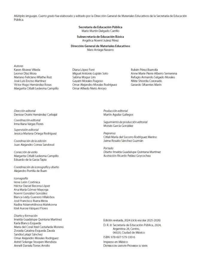 Página 3 de Múltiples lenguajes. Libro de Educación Primaria Grado 4° Ciclo Escolar 2025 - 2026