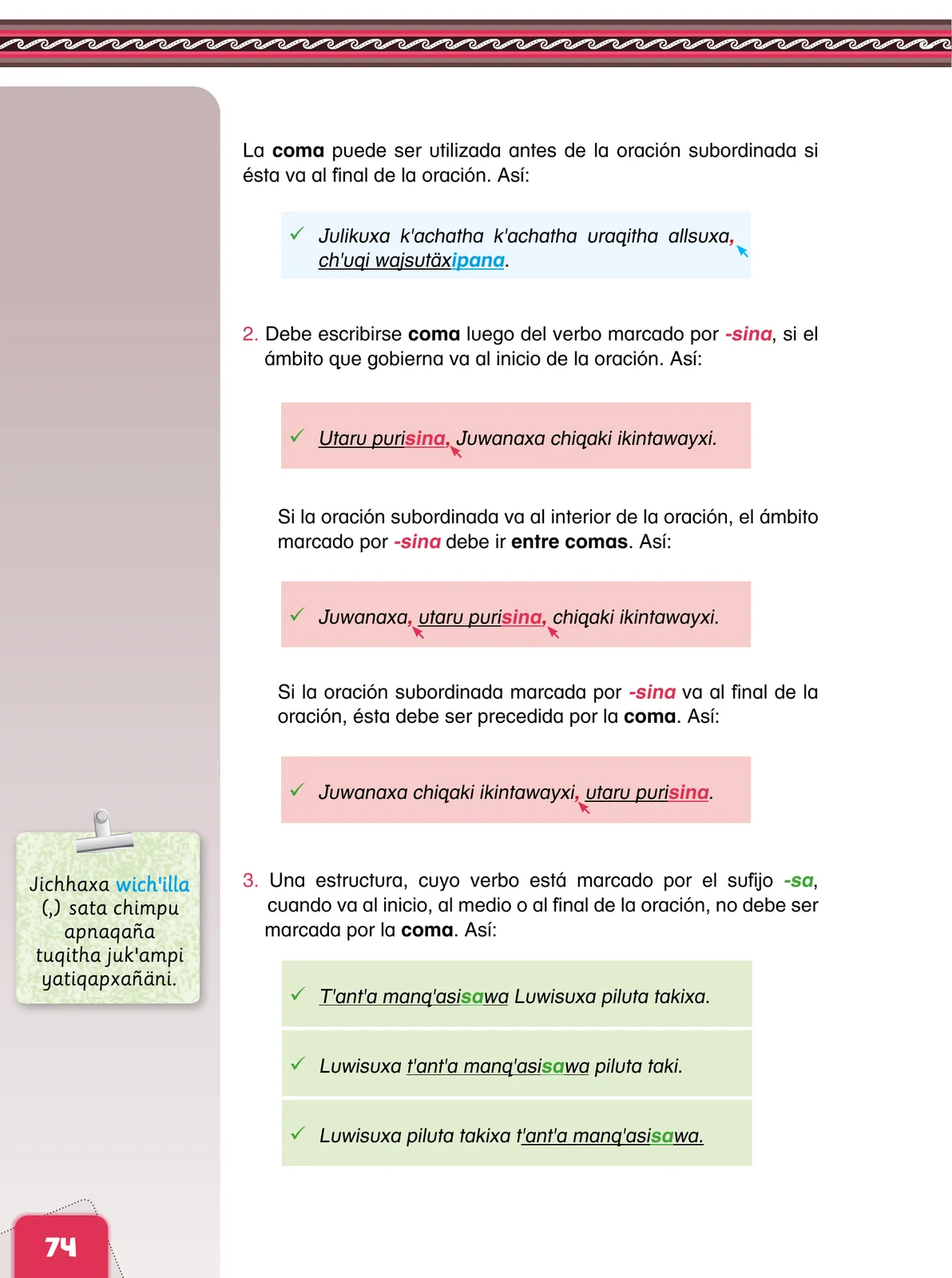 Miniatura página 76 de Aymara arutha chiqapa qillqañataki panka = Manual de escritura Aimara · 2021