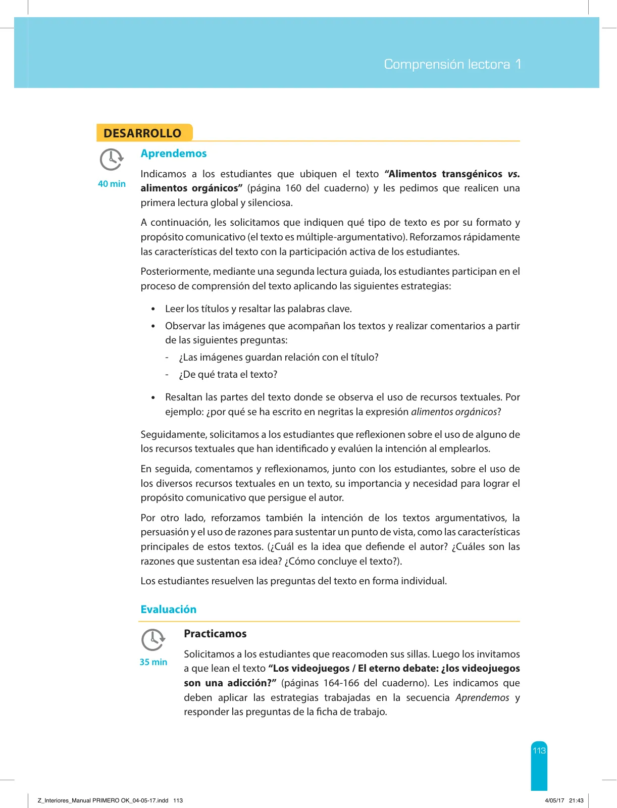 Miniatura página 115 de Comprensión lectora 1 : manual para el docente de primer grado de Secundaria · 2017