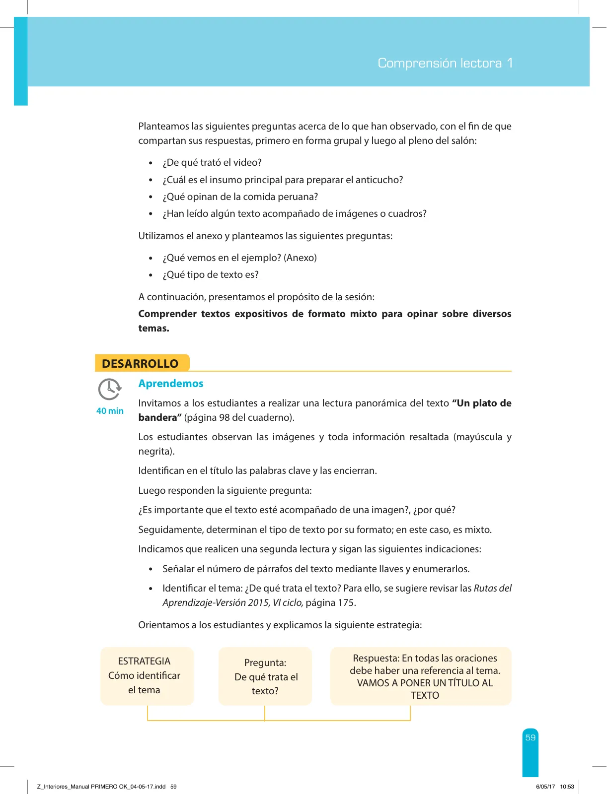 Miniatura página 61 de Comprensión lectora 1 : manual para el docente de primer grado de Secundaria · 2017