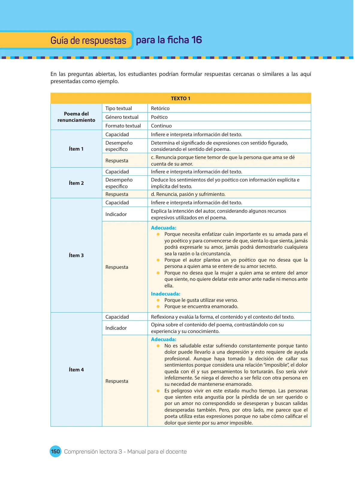 Página 152 de Comprensión lectora : manual para el docente de tercer grado de Secundaria 2018 · 2018