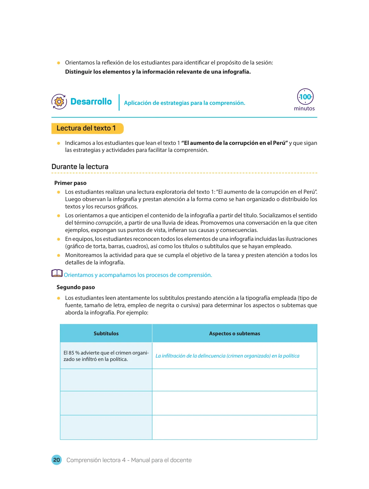 Miniatura página 22 de Comprensión lectora : manual para el docente de cuarto grado de Secundaria 2018 · 2018