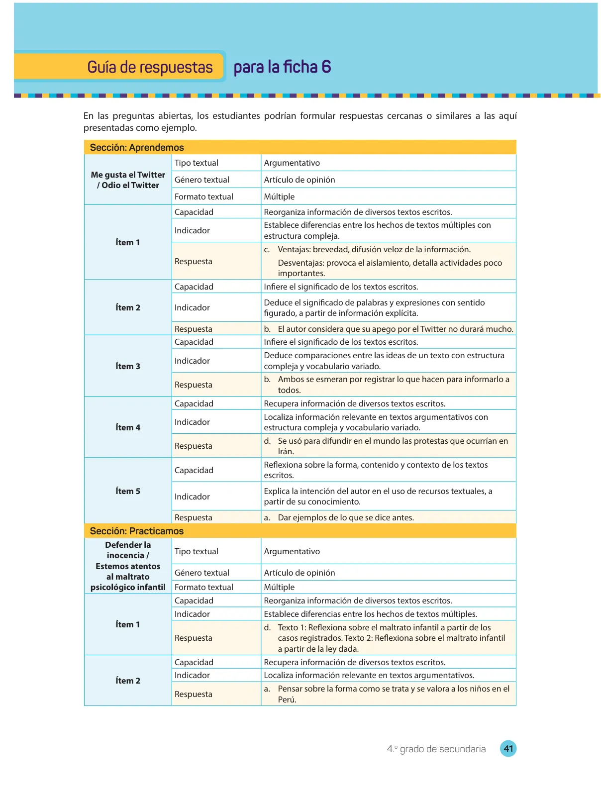 Miniatura página 43 de Comprensión lectora 4 : manual para el docente de cuarto grado de Secundaria · 2017