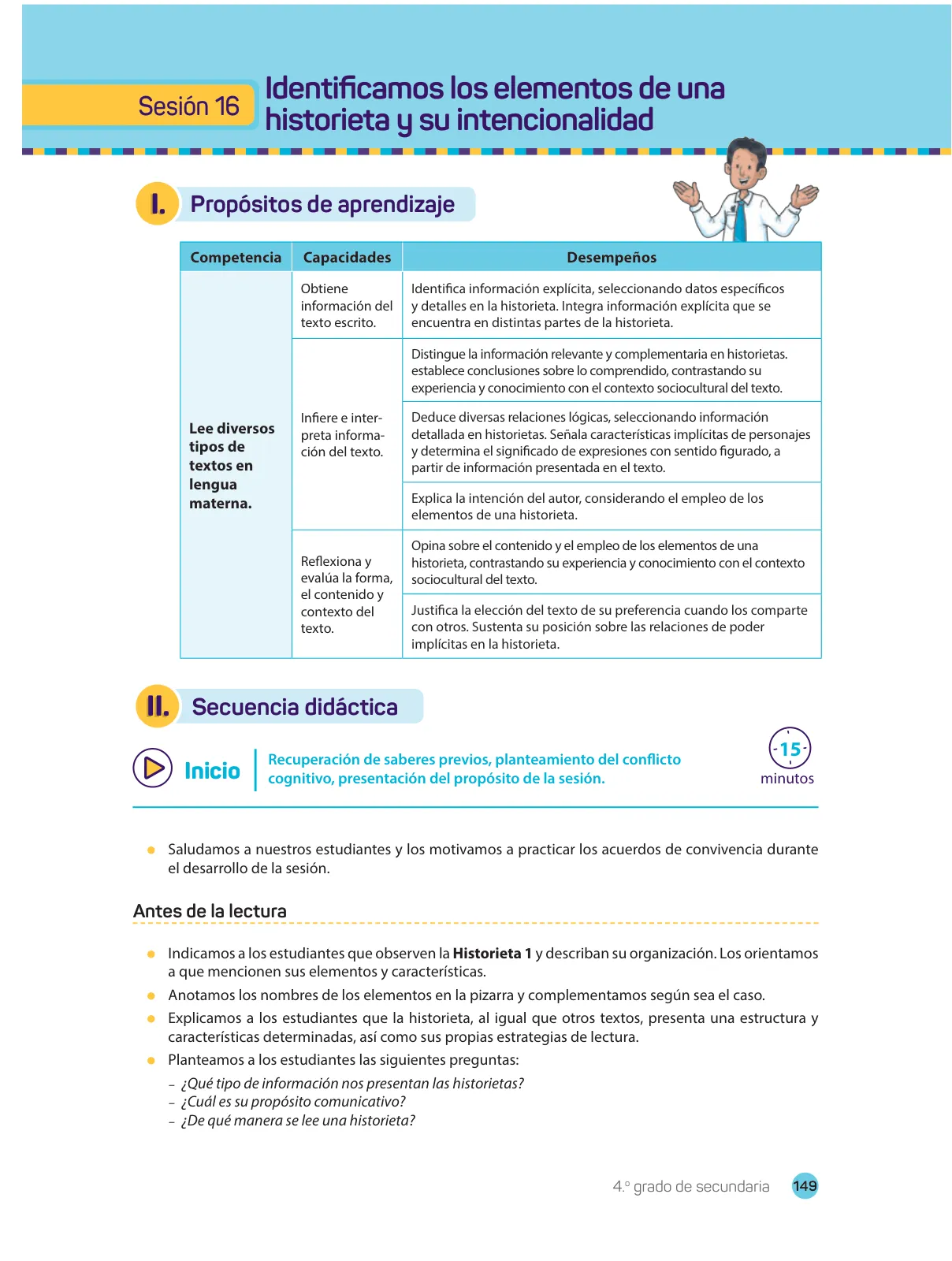 Página 151 de Comprensión lectora : manual para el docente de cuarto grado de Secundaria 2018 · 2018