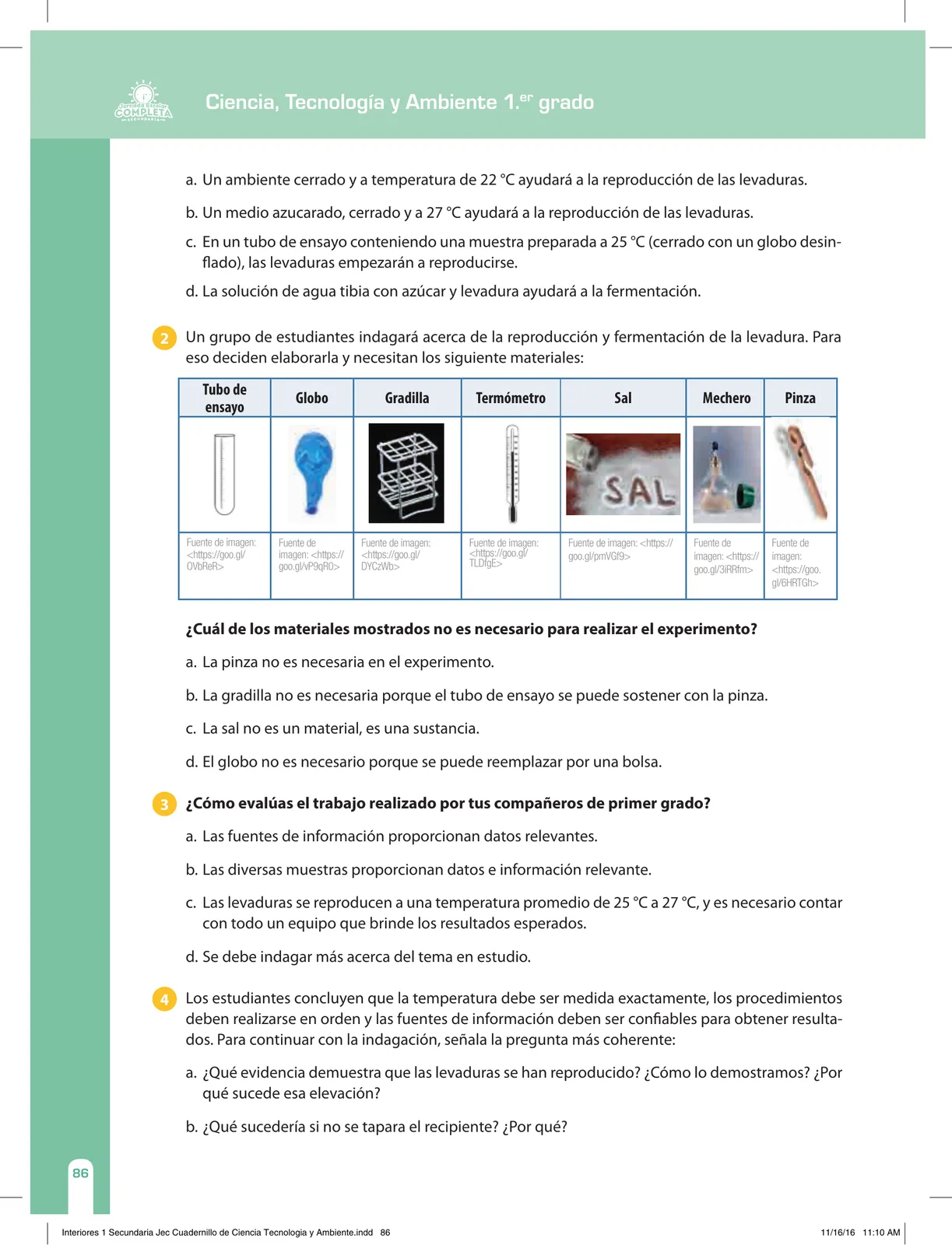 Página 86 de Ciencia, Tecnología y Ambiente 1. Cuaderno de reforzamiento pedagógico - JEC · 2016