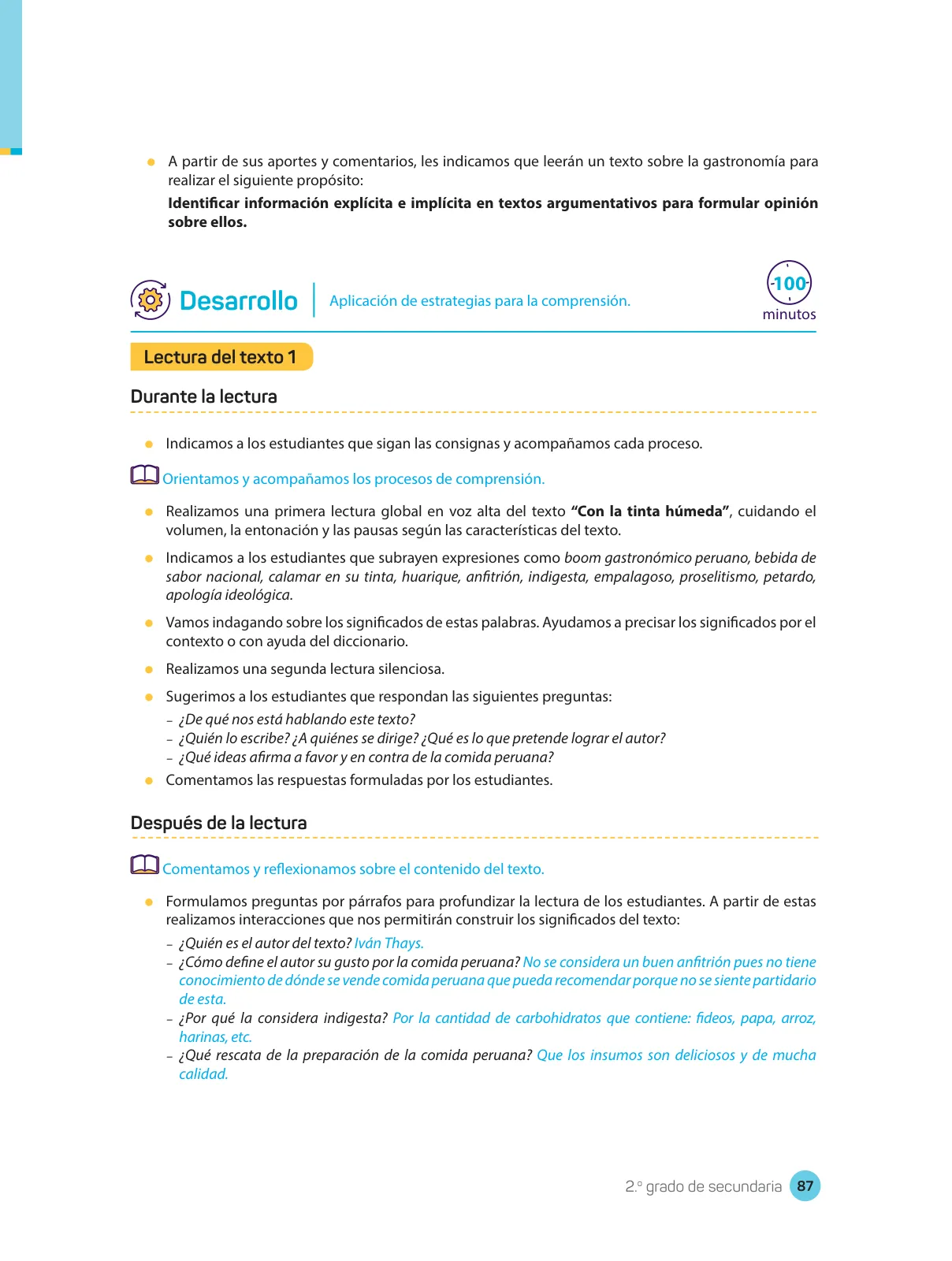 Miniatura página 89 de Comprensión lectora : manual para el docente de segundo grado de Secundaria 2018 · 2018