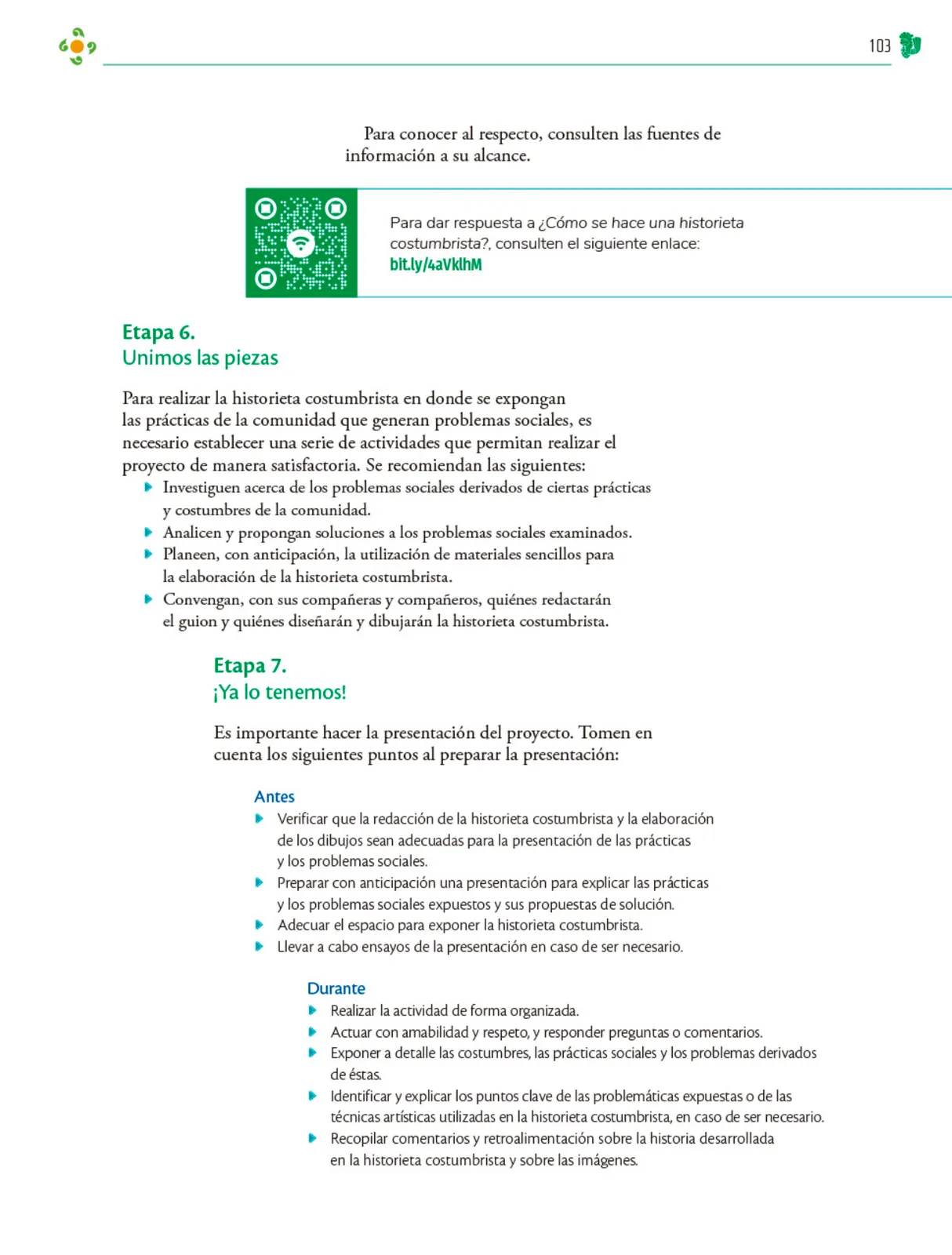 Página 104 de Colección Nanahuatzin. Nuestro libro de Proyectos. Tomo I.   Libro de Educación Telesecundaria Grado 3°  Ciclo Escolar 2025 - 2026