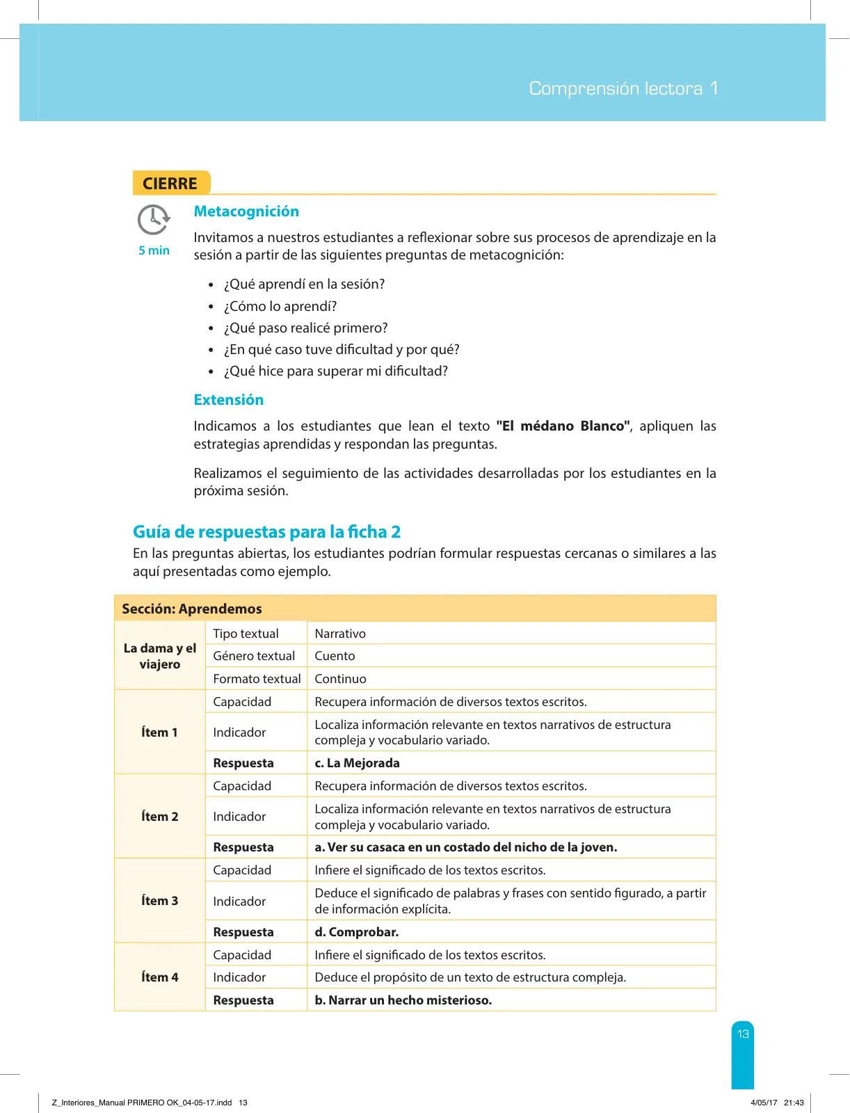Miniatura página 15 de Comprensión lectora 1 : manual para el docente de primer grado de Secundaria · 2017